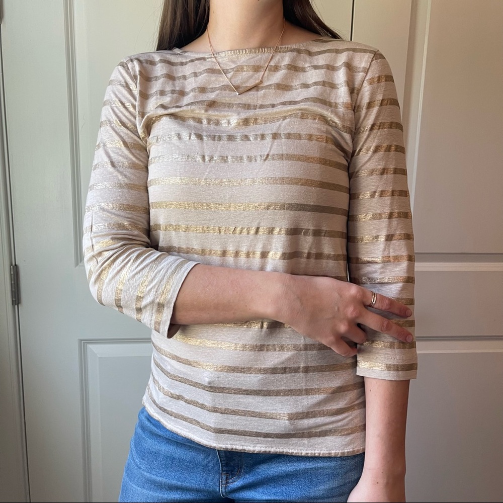 Majestic Filatures Deluxe Linen Teeshirt with Metallic Gold Stripe